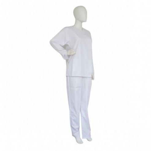 Pijama de laboratorio, 65% poliester/35% algodón, blanco, unisex, talla M