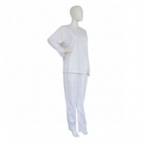 Pijama de laboratorio, 65% poliester/35% algodón, blanco, unisex, talla XS, 10 uds