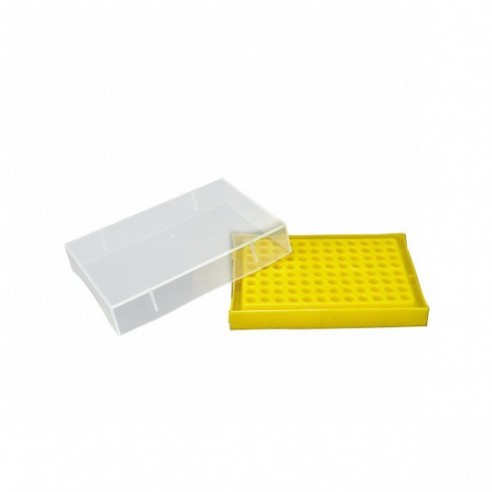 Caja para tubos PCR, PP, para 96 tubos (8 x 12) de 0,2 ml. Color amarillo