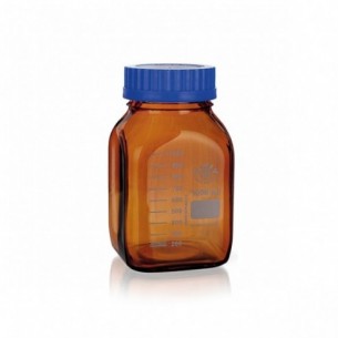 Frasco de laboratorio graduado con rosca ISO GL80, Boro 3.3, ámbar, 2000 ml