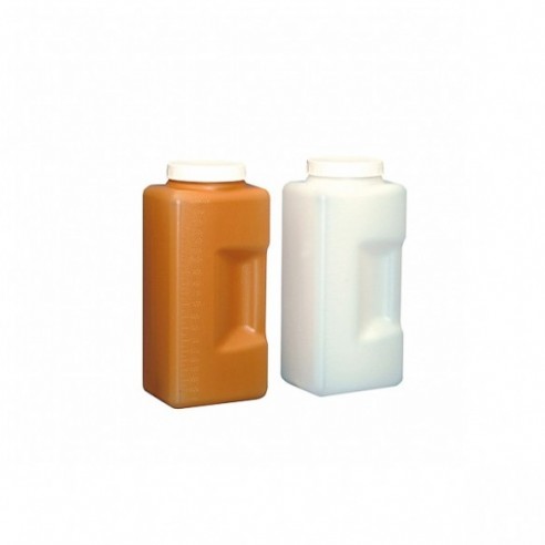 Frasco graduado base rectangular, HDPE, ámbar, 2000 ml, 52 uds