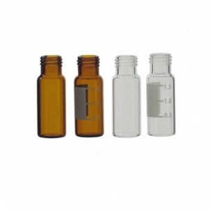 Vial roscado con zona de escritura  y marcas de volumen, transparente, 12x32 mm, 2 ml, 10 x 100 uds