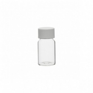 Vial roscado transparente con tapón blanco y junta de EPE, 10 ml, 780 uds