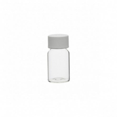 Vial roscado transparente con tapón blanco y junta de EPE, 13,5 ml, 780 uds