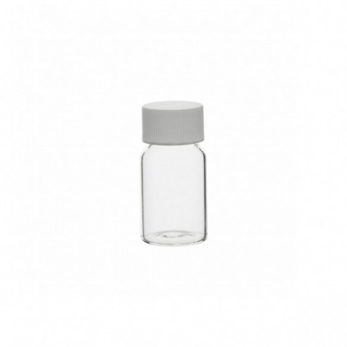 Vial roscado transparente con tapón blanco y junta de EPE, 19 ml, 195 uds