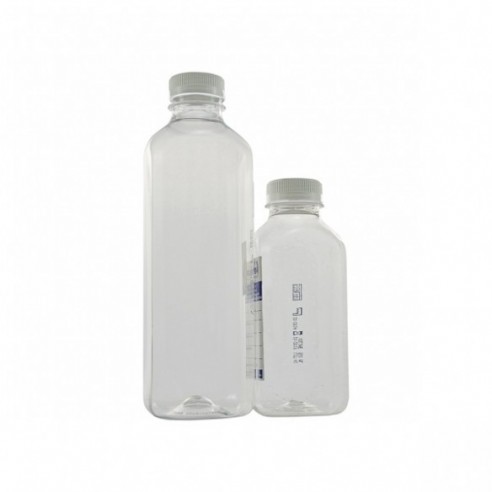 Frasco PET 1000 ml para muestreo de agua, estéril sin tiosulfato, 48 uds