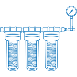 Conjunto de prefiltro externo (polifosfato / carbono / 1 μm) con manómetro