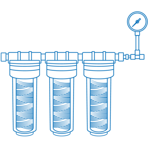 Conjunto de prefiltro externo (polifosfato / carbono / 1 μm) con manómetro