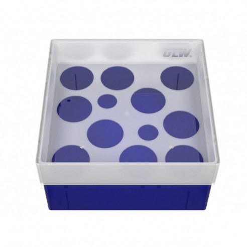 GLW-Box PP blue, 130 x 130 x 70 mm, for 10 + 2 tubes