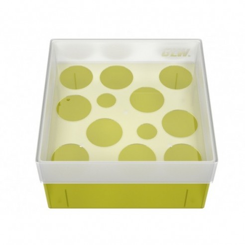 GLW-Box PP yellow, 130 x 130 x 70 mm, for 10 + 2 tubes
