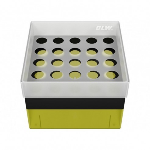 GLW-Box PP yellow/black, 130 x 130 x 95 mm, for 25 tubes