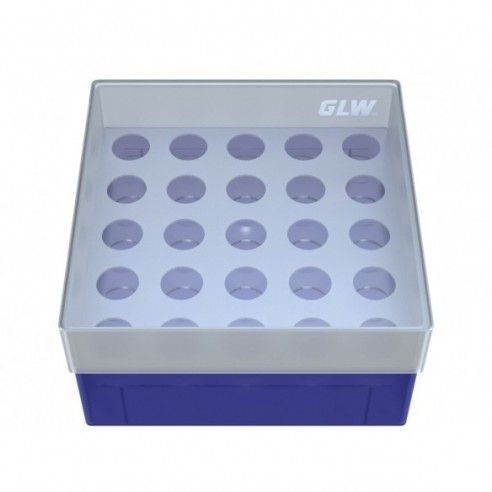CRYO BOX WITH 5X5 COMPARTMENTS FOR 5ML TUBES, BLUE