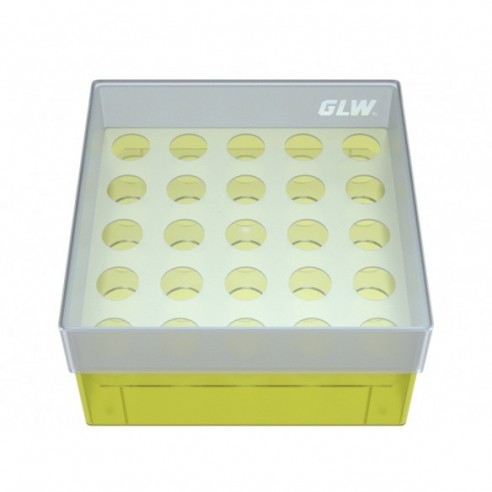 CRYO BOX WITH 5X5 COMPARTMENTS FOR 5ML TUBES, YELLOW