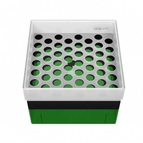 GLW-Box PP green/black, 130 x 130 x 95 mm, for 52 tubes 13 mm