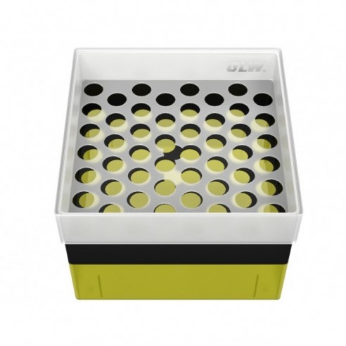 GLW-Box PP yellow/black, 130 x 130 x 95 mm, for 52 tubes 13 mm
