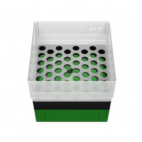 GLW-Box PP green/black, 130 x 130 x 125 mm, for 52 tubes 13 mm