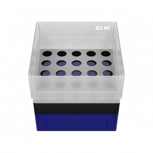 GLW-Box PP blue/black, 130 x 130 x 125 mm, for 25 tubes