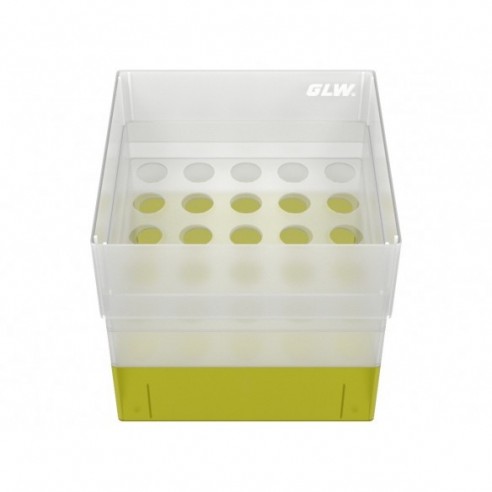 GLW-Box PP yellow, 130 x 130 x 125 mm, for 25 tubes