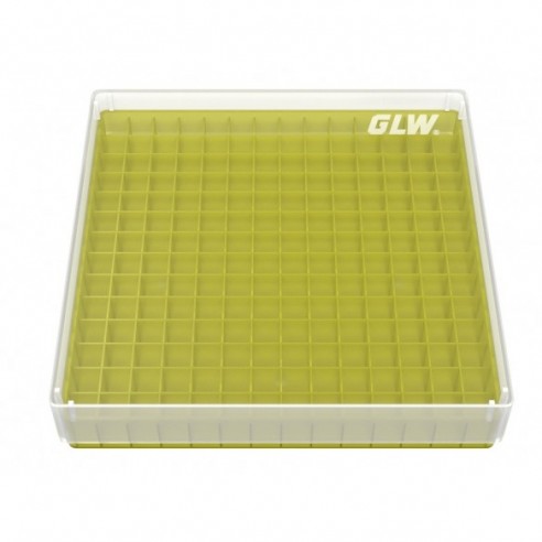 GLW-Box PP yellow, 130 x 130 x 28,5 mm, for 14 x 14 tubes