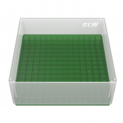 GLW-Box PP green, 130 x 130 x 52 mm, for 14 x 14 tubes