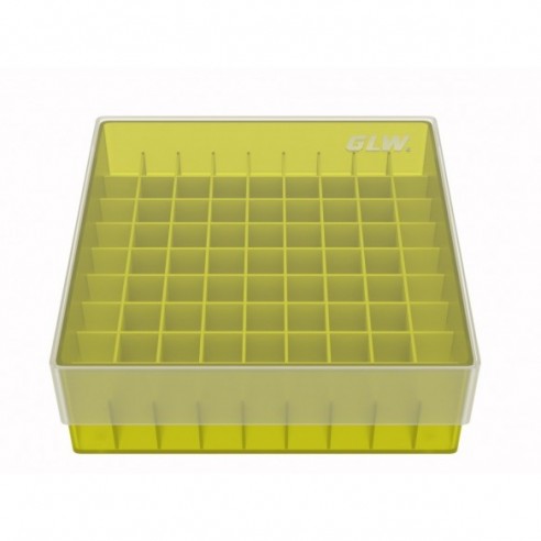 GLW-Box PP yellow, 130 x 130 x 45 mm, for 9 x 9 tubes