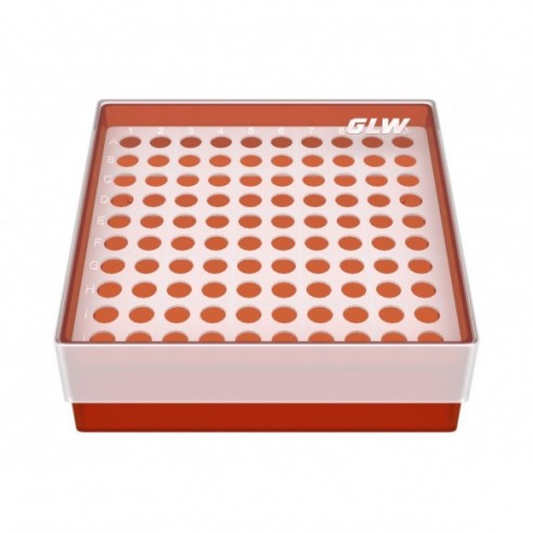 GLW-Box PP red, 130 x 130 x 45 mm, for 10 x 10 tubes