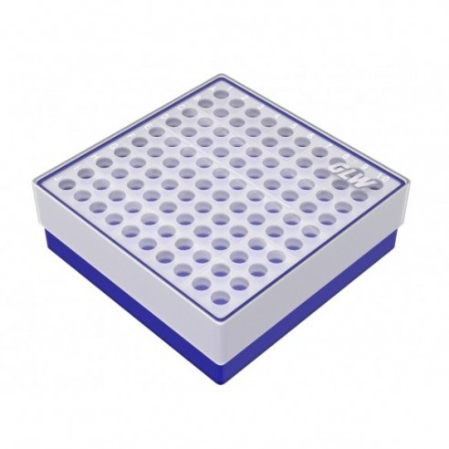 GLW-Box PP blue, 130 x 130 x 45 mm, double for 10 x 10 tubes