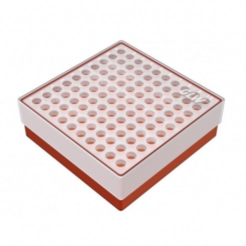 GLW-Box PP red, 130 x 130 x 45 mm, double for 10 x 10 tubes