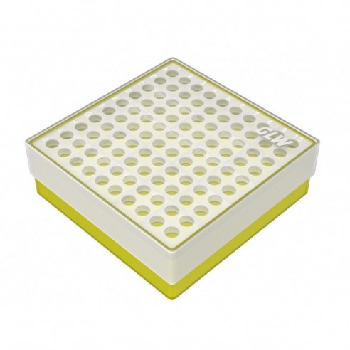 GLW-Box PP yellow, 130 x 130 x 45 mm, double for 10 x 10 tubes