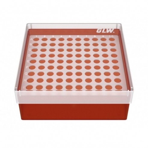 GLW-Box PP red, 130 x 130 x 52 mm, for 10 x 10 tubes