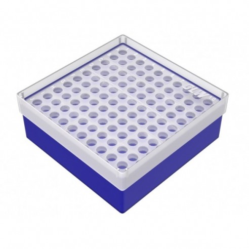 GLW-Box PP blue, 130 x 130 x 52 mm, double for 10 x 10 tubes