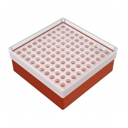 GLW-Box PP red, 130 x 130 x 52 mm, double for 10 x 10 tubes