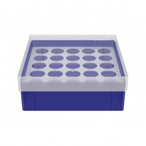 CRYO BOX WITH 5X5 COMPARTMENTS FOR WIDE-NECK BOTTLES UP TO 21.6 MM DIAMETER, BLUE