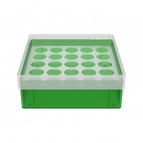 CRYO BOX WITH 5X5 COMPARTMENTS FOR WIDE-NECK BOTTLES UP TO 21.6 MM DIAMETER, GREEN