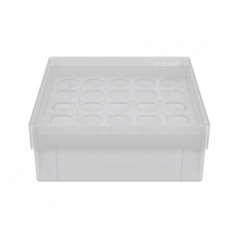 Cryo Box with 5X5 compartments for HPLC vials up to 22.3mm diameter, 130x130x52mm, natural