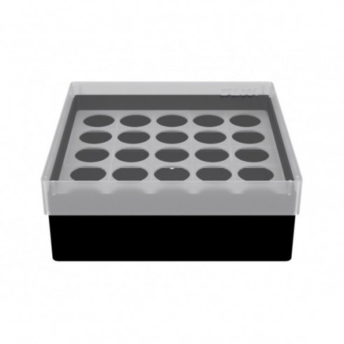 Cryo Box with 5X5 compartments for HPLC vials up to 22.3mm diameter, 130x130x52mm, black