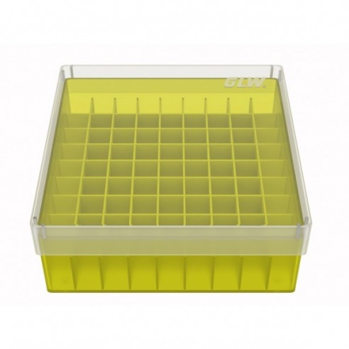 GLW-Box PP yellow, 130 x 130 x 52 mm, for 9 x 9 tubes