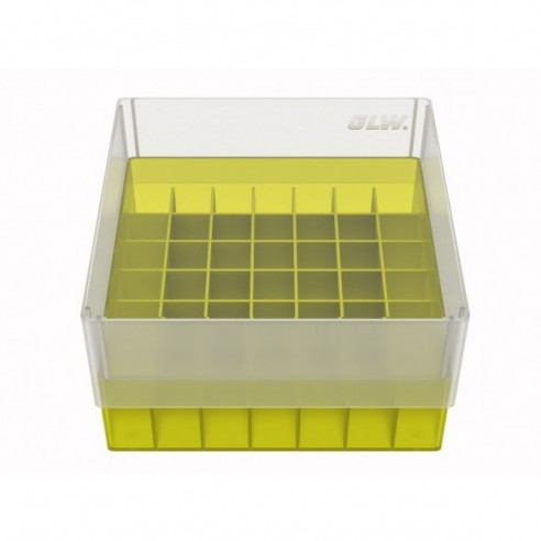 GLW-Box PP yellow, 130 x 130 x 75 mm, for 7 x 7 tubes