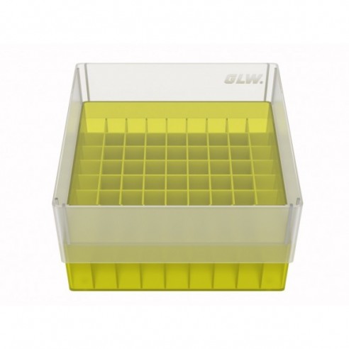 GLW-Box PP yellow, 130 x 130 x 75 mm, for 9 x 9 tubes