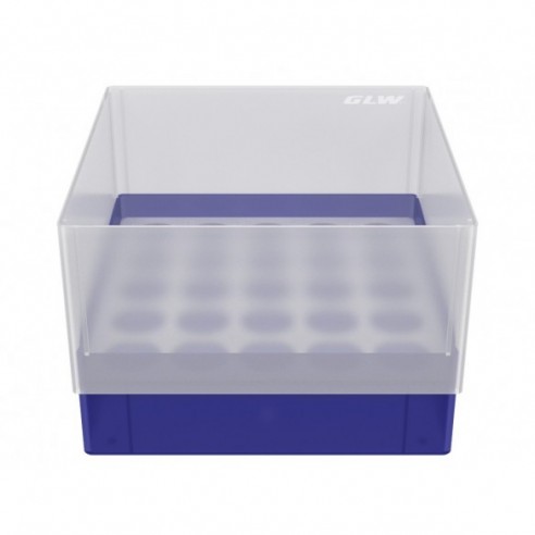 CRYO BOX WITH 5X5 COMPARTMENTS FOR WIDE-NECK BOTTLES UP TO 21.6 MM DIAMETER, BLUE