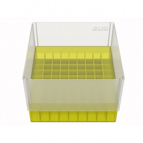 GLW-Box PP yellow, 130 x 130 x 90 mm, for 9 x 9 tubes