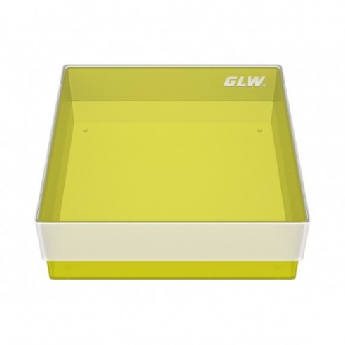GLW-Box PP yellow, 130 x 130 x 45 mm, w/o divider and holes