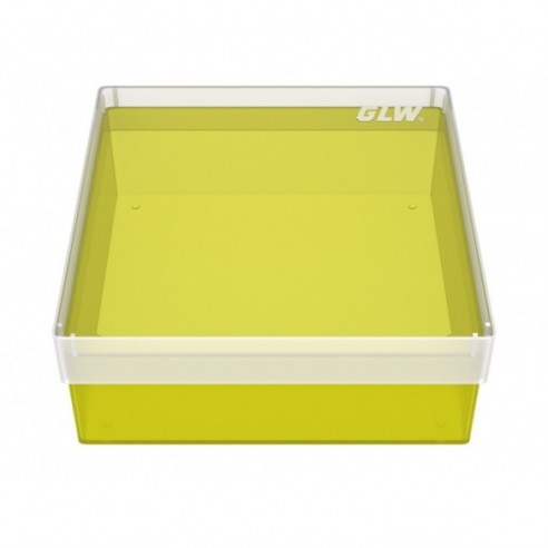GLW-Box PP yellow, 130 x 130 x 52 mm, w/o divider and holes