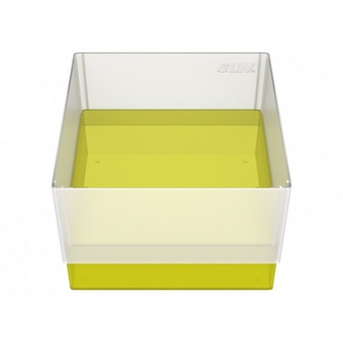 GLW-Box PP yellow, 130 x 130 x 90 mm, w/o divider and holes