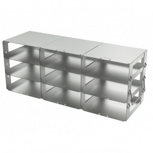 Stainless steel rack, 3x3 pl. 54 mm, 420 x 165 x 140 mm