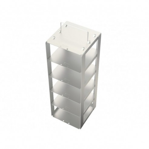 Stainless steel rack, 5 pl. 75 mm, 140 x 140 x 405 mm