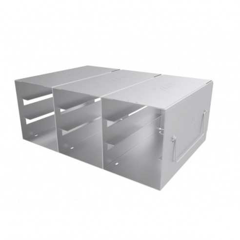 Stainless steel rack, 3x3 pl. for 31 mm slideboxes, 279 x 186 x 100 mm
