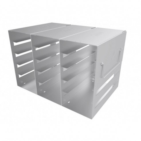 Stainless steel rack, 3x5 pl. for 31 mm slideboxes, 279 x 186 x 165 mm