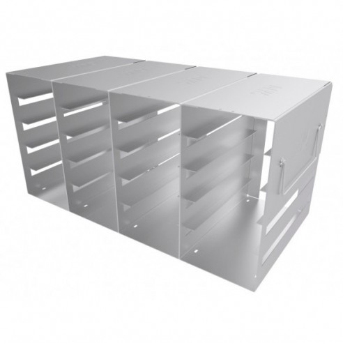 Stainless steel rack, 4x5 pl. for 31 mm slideboxes, 368 x 186 x 165 mm