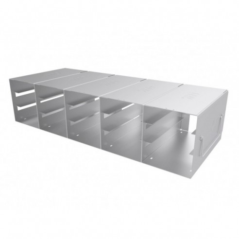 Stainless steel rack, 5x3 pl. for 31 mm slideboxes, 457 x 186 x 165 mm
